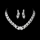 Silver White Pearl Clear Crystal Bridal Wedding Necklace Earring Set