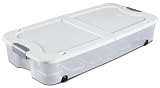 Sterilite 19958004 66-Quart Ultra Underbed Box, White Lid See Through Base with Titanium Latches and Black Wheels, 4-Pack
