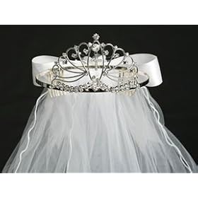 First Communion Tiara with Veil and Bow