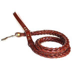 Handcrafted 8-Thong Full Braided Semi-Glossy Harness Leather Dog Leash - Chocolate (4 Foot)