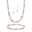 Sterling Silver Freshwater Cultured Multi-Color Pearl Necklace, Bracelet Earring Jewelry Set