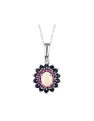 Sapphire, Ruby and Opal Pendant Necklace 7.0 Carats (ctw) in Sterling Silver with Chain
