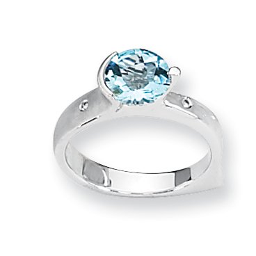 Blue Topaz and Diamond Sterling Silver Ring (Sizes 6-8)