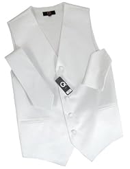 Brand Q Wedding Vest Set Solid White 3pcs Tuxedo Vest + Necktie + Handkerchief by Brand Q