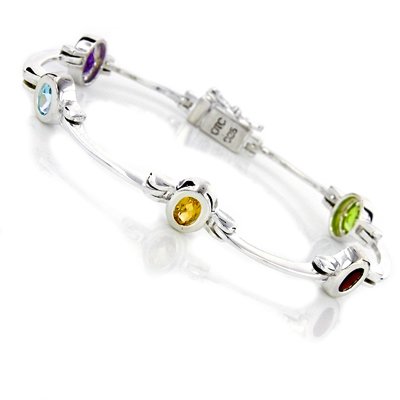 Sterling Silver Multicolor 5-Oval Stone Station 7