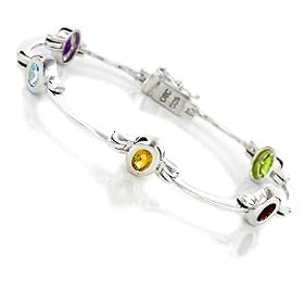 Sterling Silver Multicolor 5-Oval Stone Station 7" by 