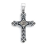 Sterling Silver Oxidized Marcasite Design Cross Pendant