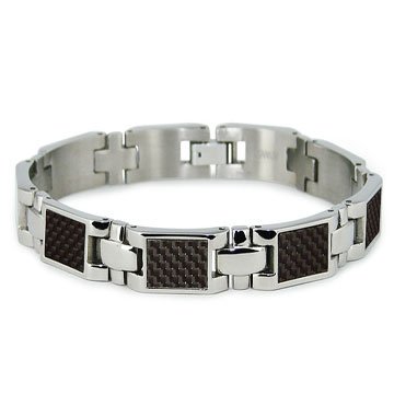 Mens Titanium Bracelet with Black Carbon Fiber