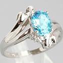 10K White Gold Blue Topaz & Diamond Estate Ring