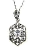 Sterling Silver Marcasite CZ Filigree Pendant