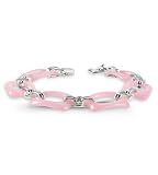 Solid .925 Silver Rectangular Cutout Pink Jade Bracelet