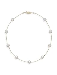 16 Inch 14k Yellow Gold Chain 7mm (A) Akoya Pearl Necklace