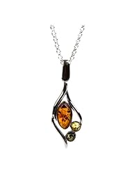 Sterling Silver Multi-Color Amber Medium Pendant Necklace , 18"