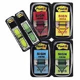 Post-it 680-SH4VA Sign here printed message flags, assorted, 1 x 1-3/4, 100/dispenser