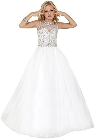ChengCheng Big Girls' Crystal Top First /Holy Communion Dress Pageant Dresses 16 US White