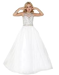 Girls Full Length Lace Beaded Crystals Crystal  Jeweled Tulle Corset   Waistline   Ball Gown Pageant Dress/Party Dress  With Rhinestones