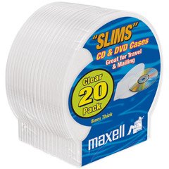 Maxell CD-356 Slims 5mm Clam-Shell Cases - Clear, 20 Pack