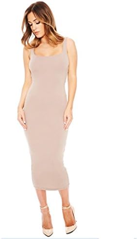 ELF Season women's Sexy Solid Women Sleeveless Casual Home Long Maxi Vest Dresses,nude,Large