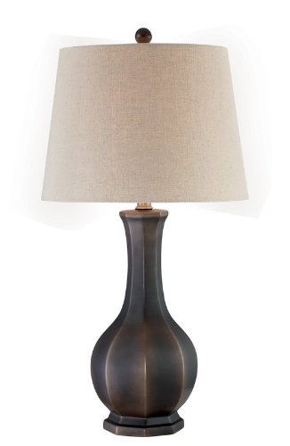 Table Lamp  Linen Fabric Shade in Dark Bronze 