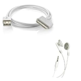 USB 2in1 Sync Charging DATA Cable + Stereo Earphones Music Headset White 3.5mm Stereo EarBuds Earpice to listen your favorite tunes COMBO for Apple iPod 3rd Generation (10GB/15GB/20GB/30GB/40GB)