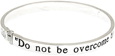 Scripture Romans 12:21 Etched Inspirational Brass Hinge Silver Plated Bangle Bracelet