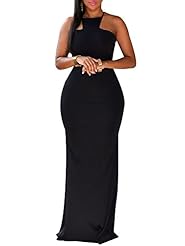 Sexy Sleeveless Ruched Open-Back  Ankle Length Polyester/Spandex Maxi Dress  With Ruffles