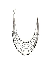 Alexander James 14k Gold bonded and Black Rhodium Bonded Layered Fashion Necklace with Brown Bead Accents and Lobster Clasp in Tutone