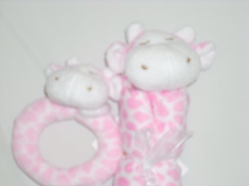 Super Soft Security Blanket with Matching Rattle Baby Gift Set : Pink Giraffe