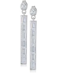 Sterling Silver Simulated Diamond White Linear Drop Earrings