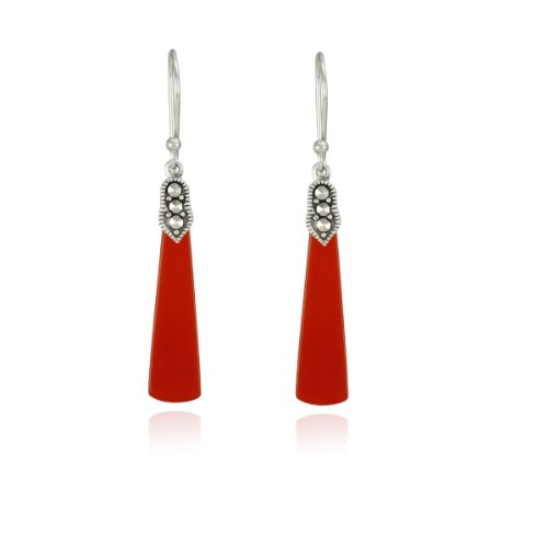Sterling Silver Marcasite and Carnelian Stick Earrings