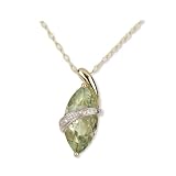 9ct Yellow Gold Diamond And Green Amethyst Fancy Oval Pendant With 18 Chain