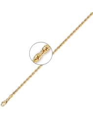 14K Solid Yellow Gold D.C. Rope Chain Bracelet 2.5mm (3/32 in.) - 8 in.