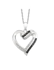 .925 Sterling Silver & Black Diamond Open Heart Charm Pendant Necklace 18" 0.12ct