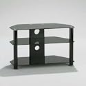 TechSol - LCD LED Plasma TV Black Glass Floor Stand for Screens  26" 32" 37" with Cable Management