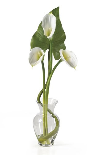 Silk Flowers Calla Lilly Liquid Illusion w/Leaves: Cream