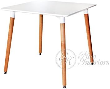 White Square Dining Modern Table Plastic Molded Natural Wood Legs