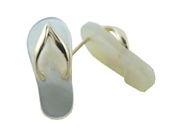 White Mother Of Pearl Flip-Flop Simple-Strap Sandal Earrings, 14k Gold
