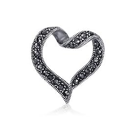 Adorable Marcasite Sterling Silver Heart Pendant Charm by Gem Avenue