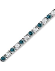 5 CT White & Blue Diamond Bracelet 14K White Gold