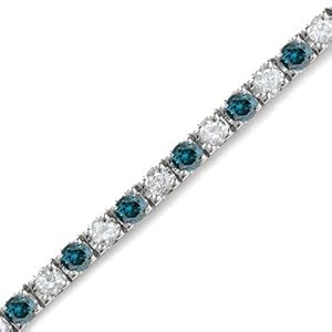 5 CT White & Blue Diamond Bracelet 14K White Gold