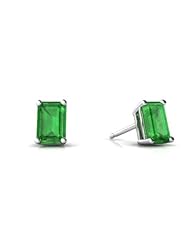 Genuine Emerald 14kt White Gold Stud Earrings