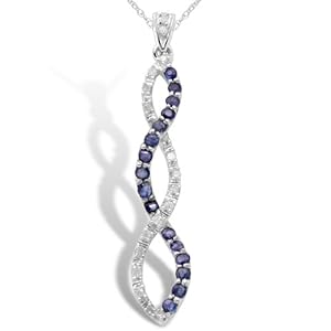 10k White Gold Sapphire and Diamond Twist Pendant