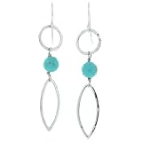 Sterling Silver Faceted Turquoise Round Hammered Drop Earrings