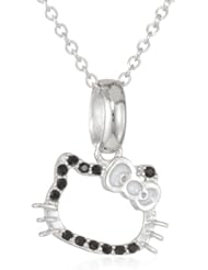 Hello Kitty by Simmons Jewelry Co. Black Czech Crystal Silhouette with White Enamel Bow Girls Pendant Necklace