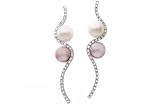 14 Karat White Gold Drop Fresh Water Pearl Earrings, Enhanced With Pave Diamonds. ( 0.78 c.t.t.w, GH, SI )