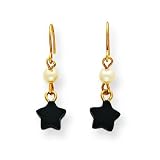 14k Cultured Pearl and Onyx Wire Earrings