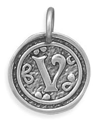Alphabet Initial V Pendant Victorian Wax Seal Charm Vintage Chic Antiqued Sterling Silver