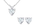 White Topaz Heart Earrings and Pendant Set 4.5 Carat (ctw) in Sterling Silver