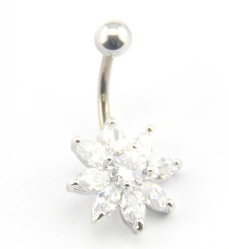 Baqi Cute Clear Crystal Flower Belly Button Navel Ring Bar Body Piercing Clear