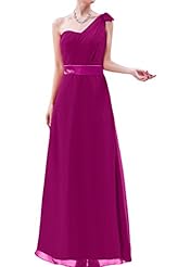 One Shoulder Chiffon Natural   Waistline Belted Floor Length Evening Dress 